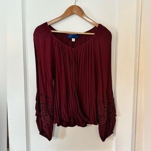 Francesca’s Cranberry Red Open Front Long Sleeve Blouse